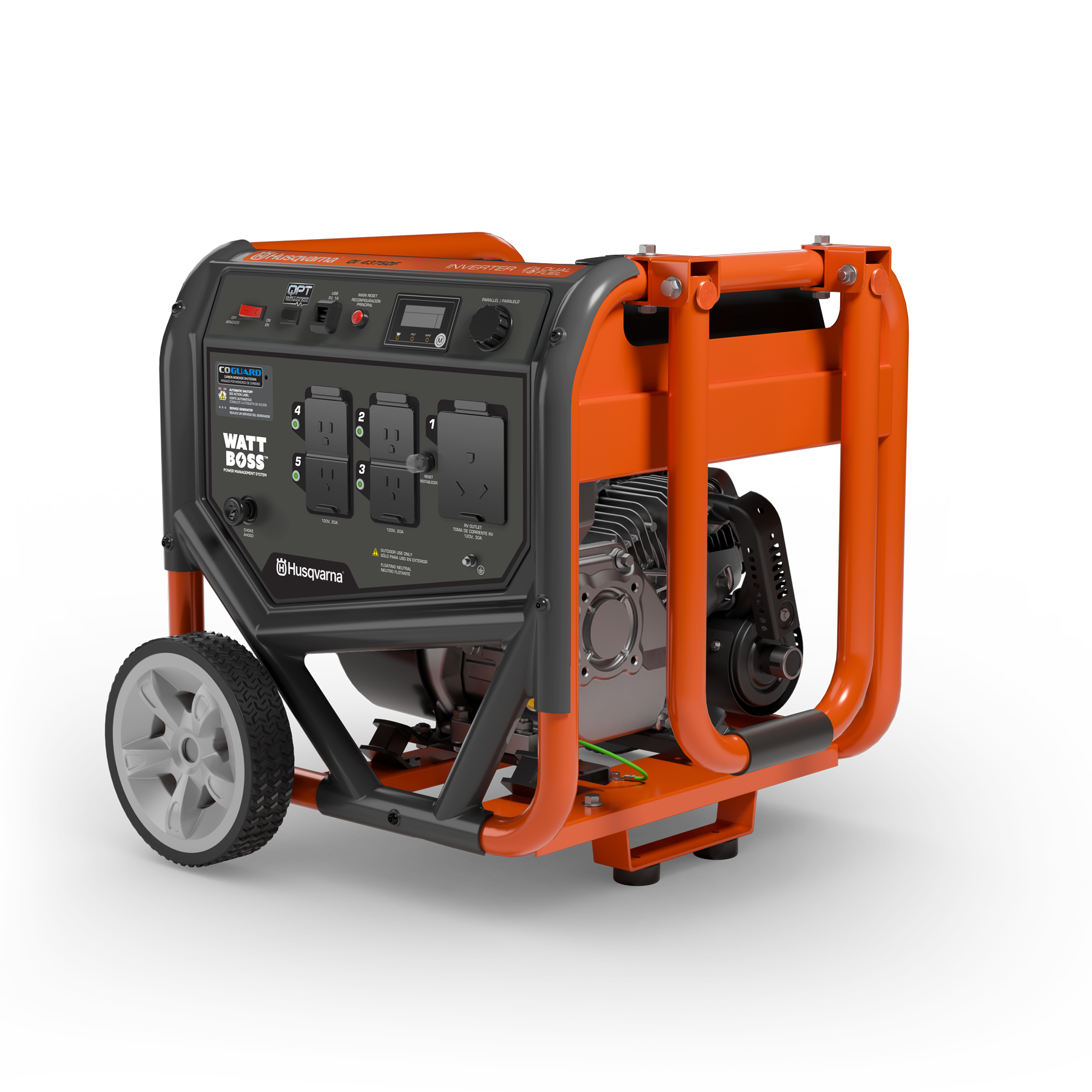 033038 Husqvarna portable generator front angle view