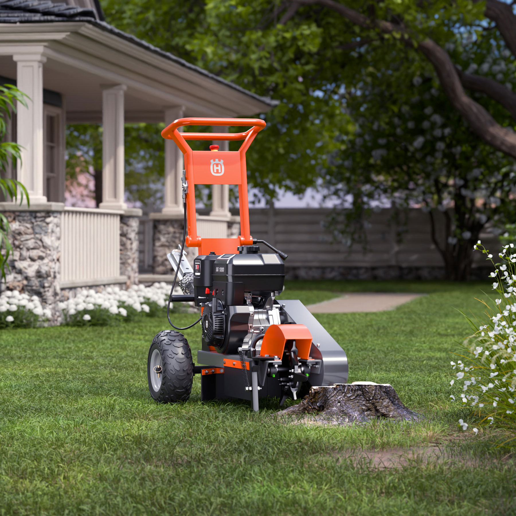 066007 Husqvarna stump grinder in a yard
